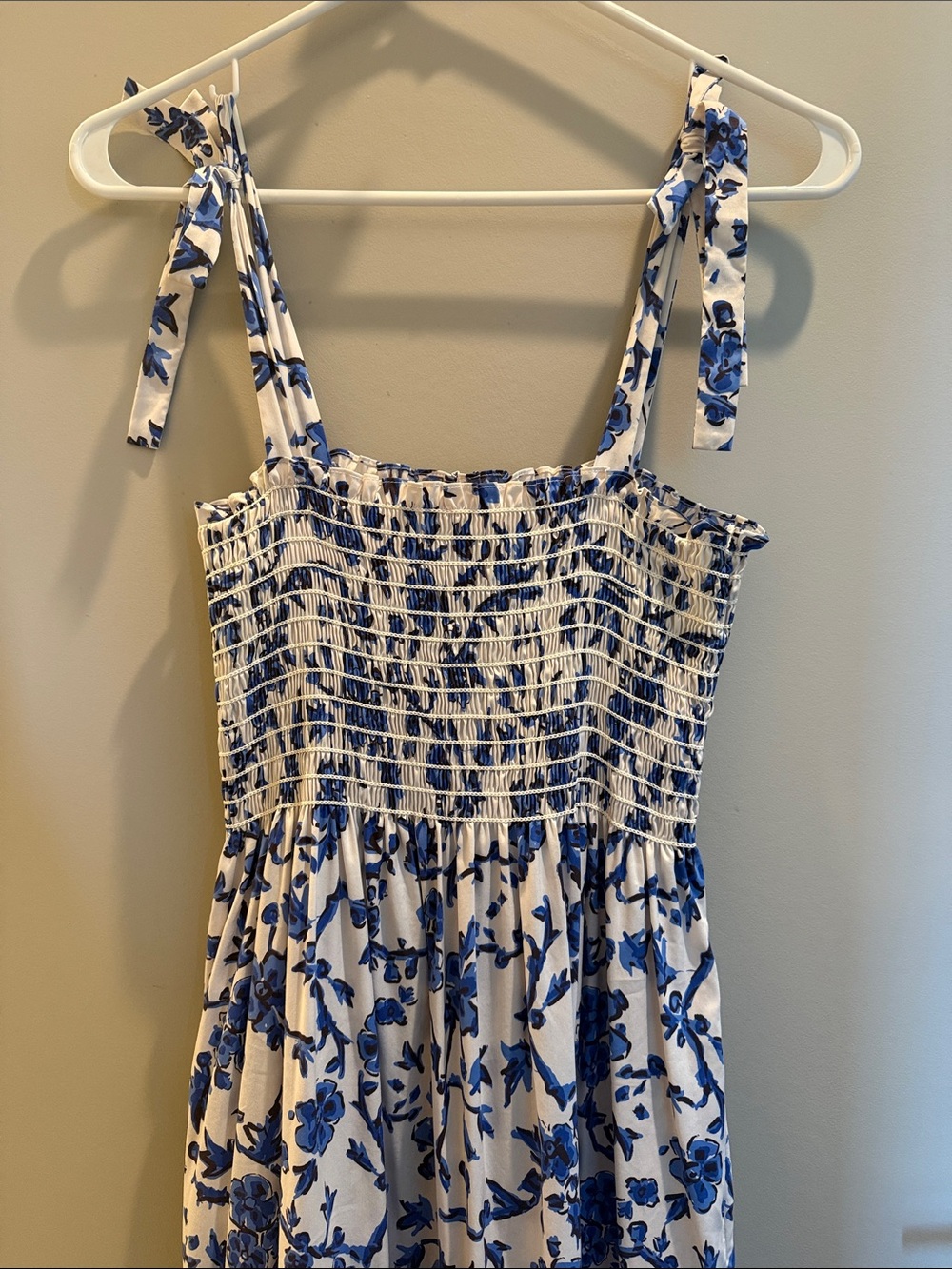 Tory Burch Blue Floral Tie-Shoulder Smocked Dress - Size M